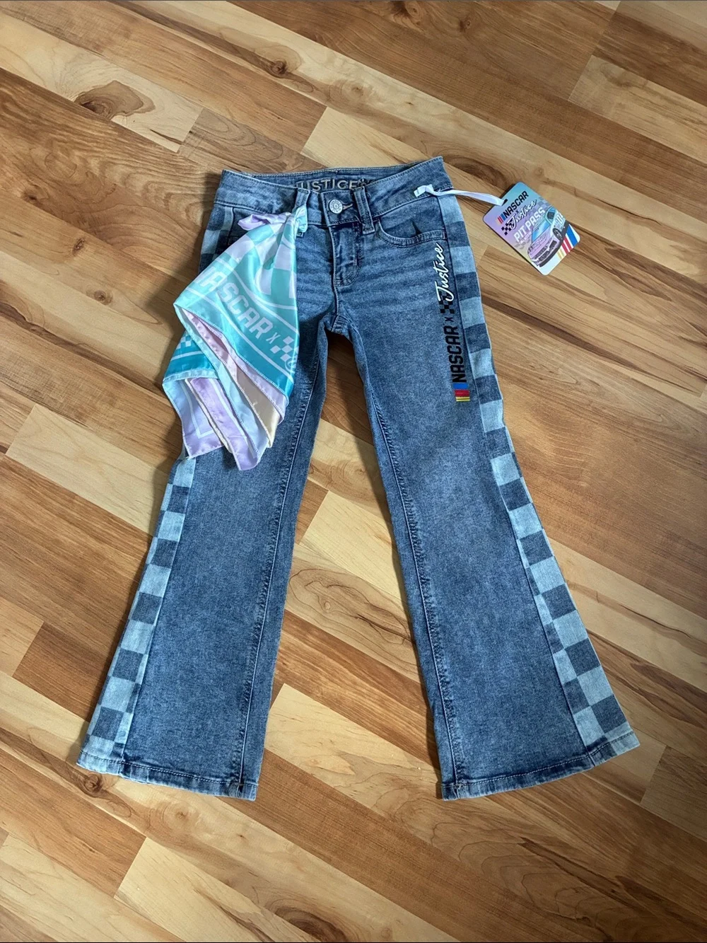 NASCAR x Justice Light Wash Denim Jeans And Bandana - Multiple Sizes